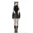 Darkinlove Damen-Faltenrock aus Kunstleder mit Punk-Schnalle