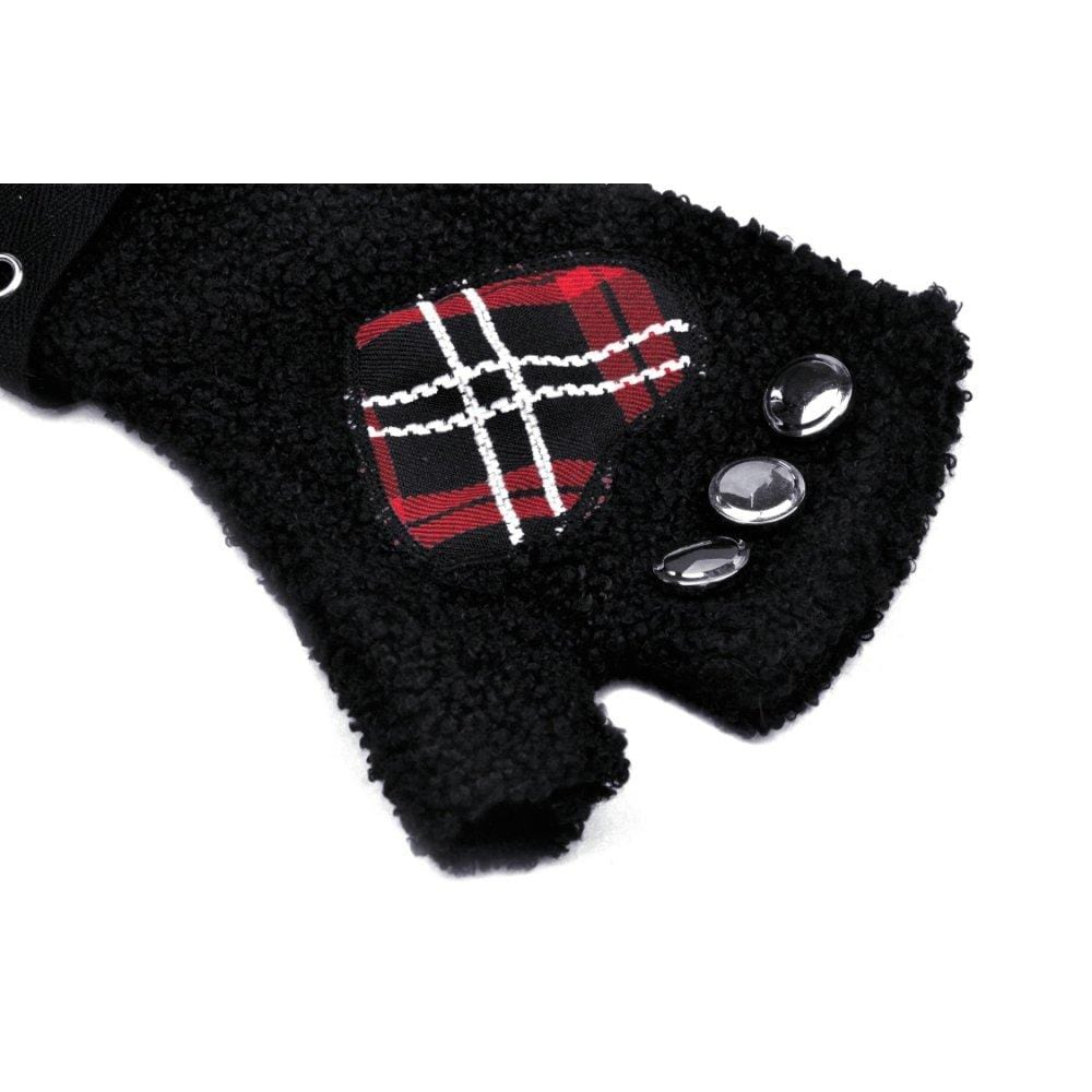 Darkinlove Women's Punk Buckle Fluffy Cat Claw Gloves