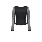 Darkinlove Women's Punk Buckle Strap Mesh Splice Long Sleeved Top