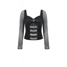Darkinlove Women's Punk Buckle Strap Mesh Splice Long Sleeved Top