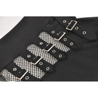 Darkinlove Women's Punk Buckle Strap Mesh Splice Long Sleeved Top