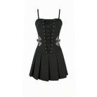 Darkinlove Women's Punk Buckle Strap Mesh Splice Pleated Hem Slip Dress