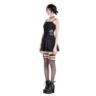 Darkinlove Women's Punk Buckle Strap Mesh Splice Pleated Hem Slip Dress