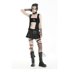 Darkinlove Women's Punk Buckle Strap Vest with Hood