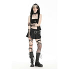 Darkinlove Women's Punk Buckle Strap Vest with Hood
