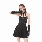 Darkinlove Women's Punk Buckle Straps Zippers Halter Dress