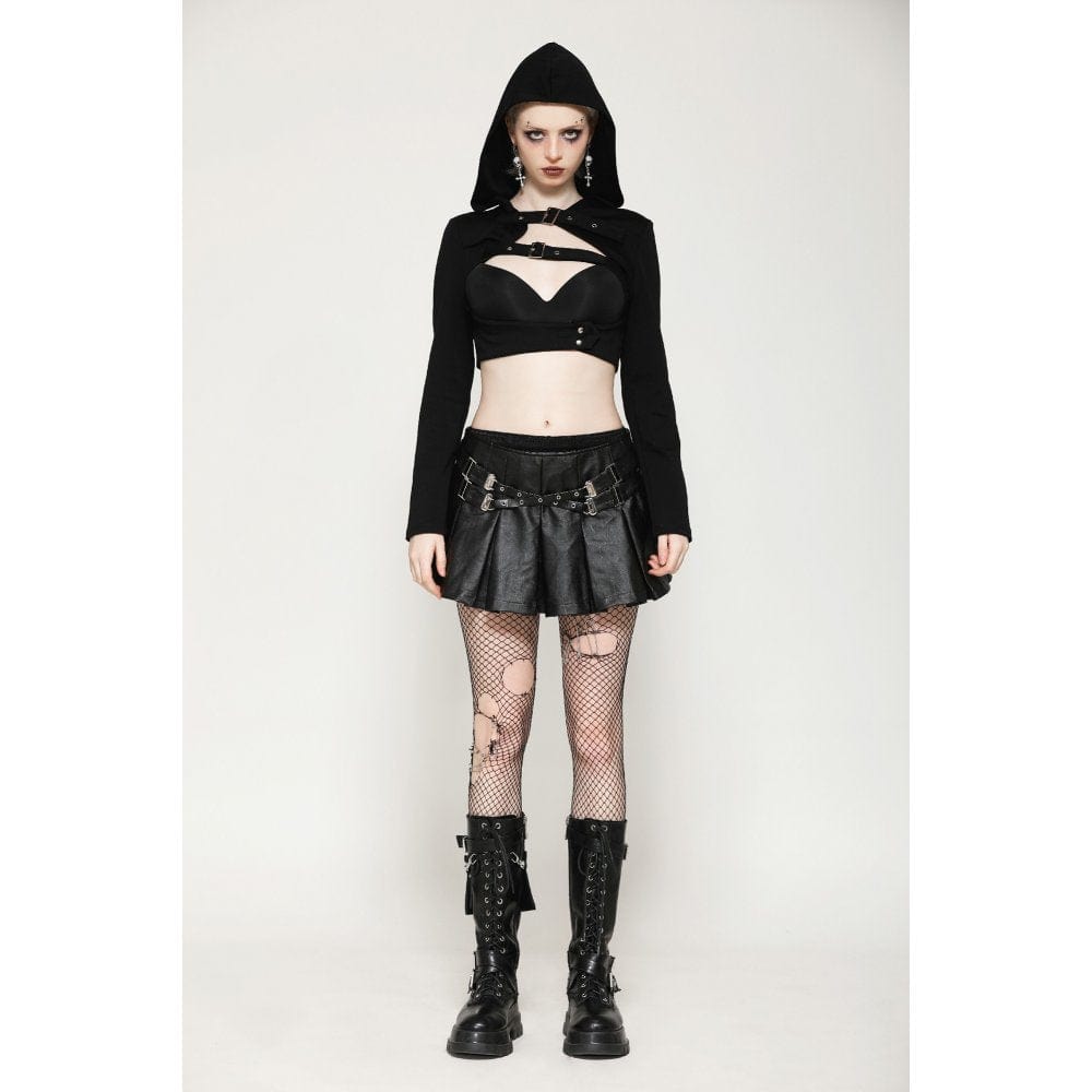 Darkinlove Women's Punk Buckle-up Eyelets Short Skirt