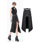 Darkinlove Women's Punk Buckle-up Multi-pocketed Cutout Long Skirt