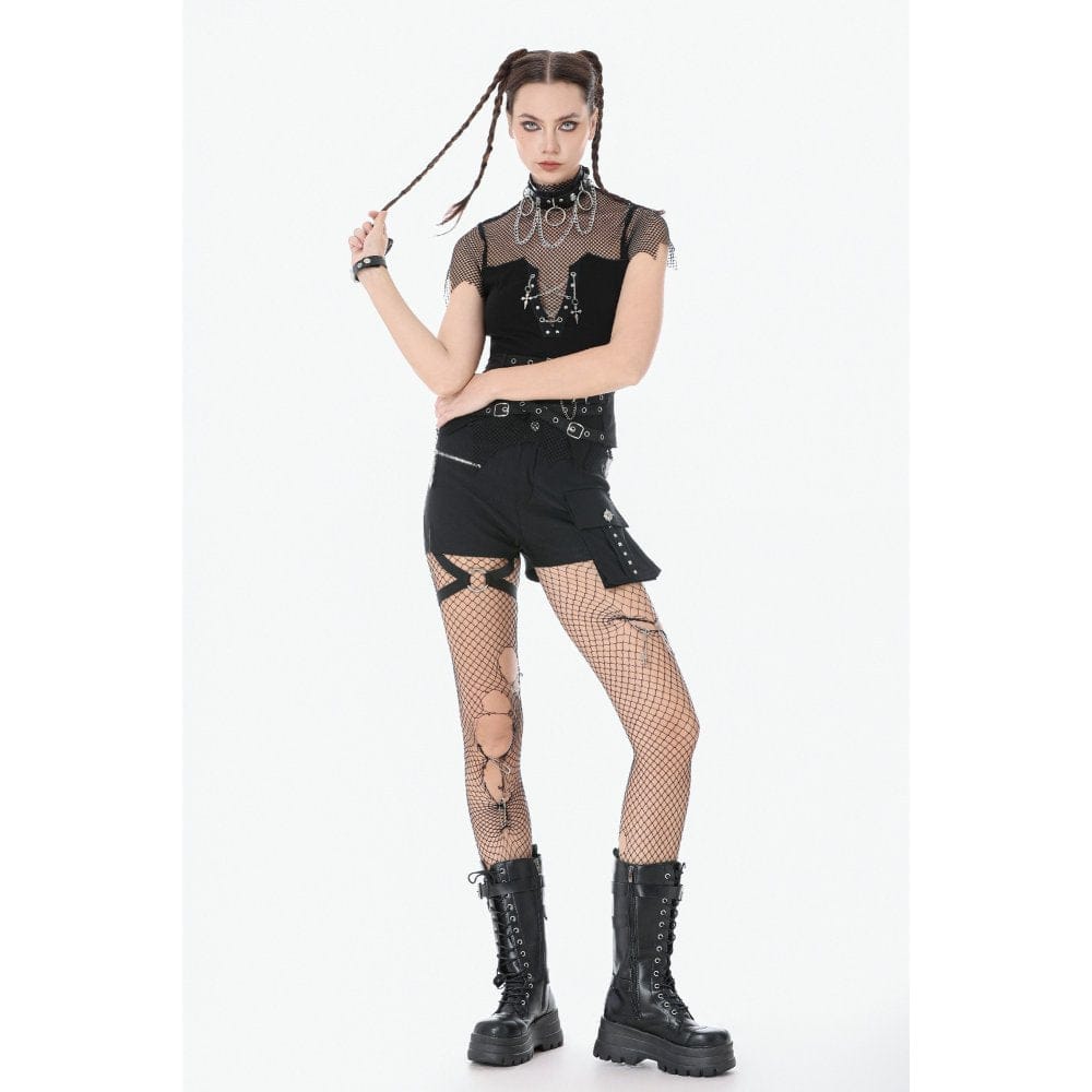 Darkinlove Women's Punk Buckle-up Side Zip Chained Belt