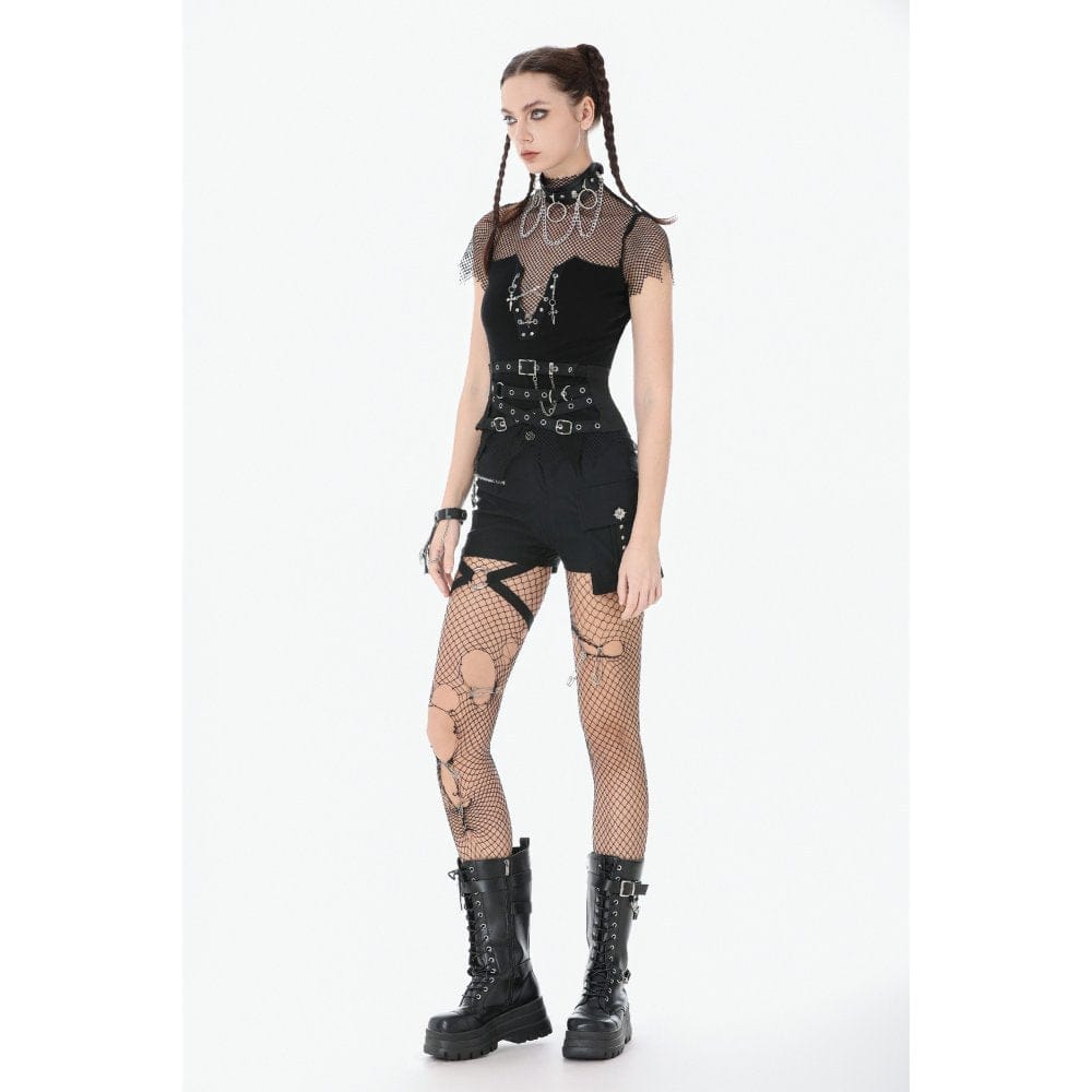 Darkinlove Women's Punk Buckle-up Side Zip Chained Belt