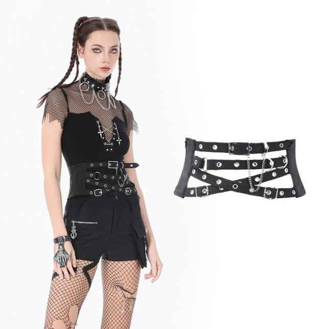 Darkinlove Women's Punk Buckle-up Side Zip Chained Belt
