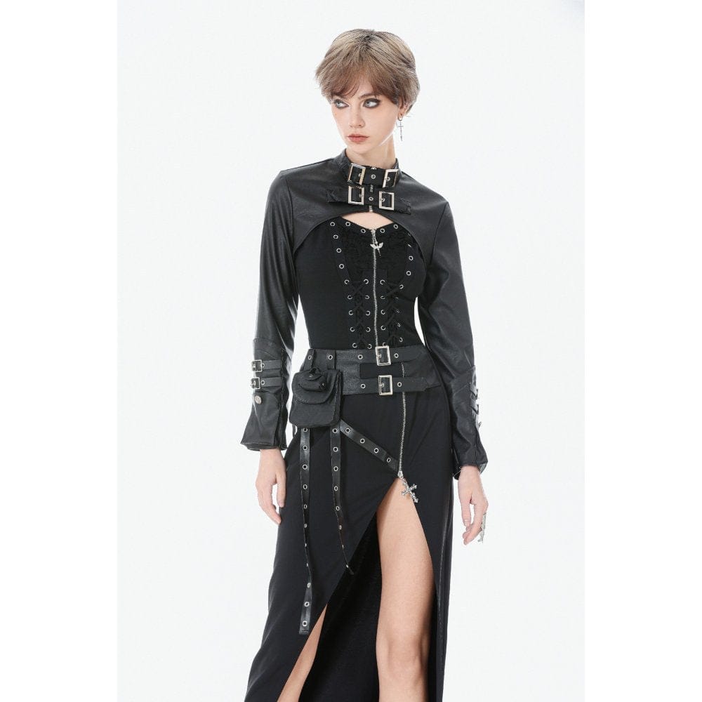 Darkinlove Women's Punk Buckle-up Strap Zip Cape