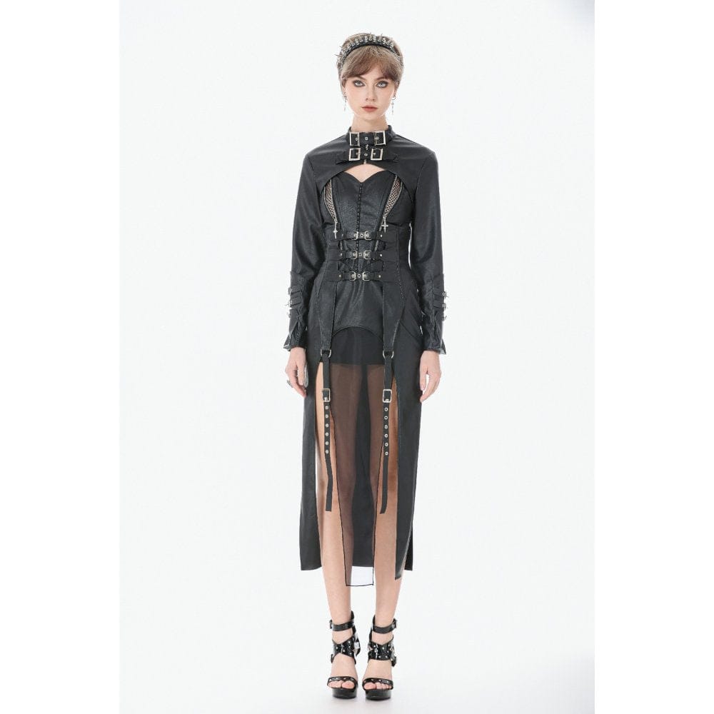 Darkinlove Women's Punk Buckle-up Strap Zip Cape