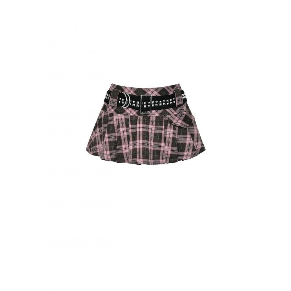 Darkinlove Women's Punk Buckled Plaid Pleated Skirt