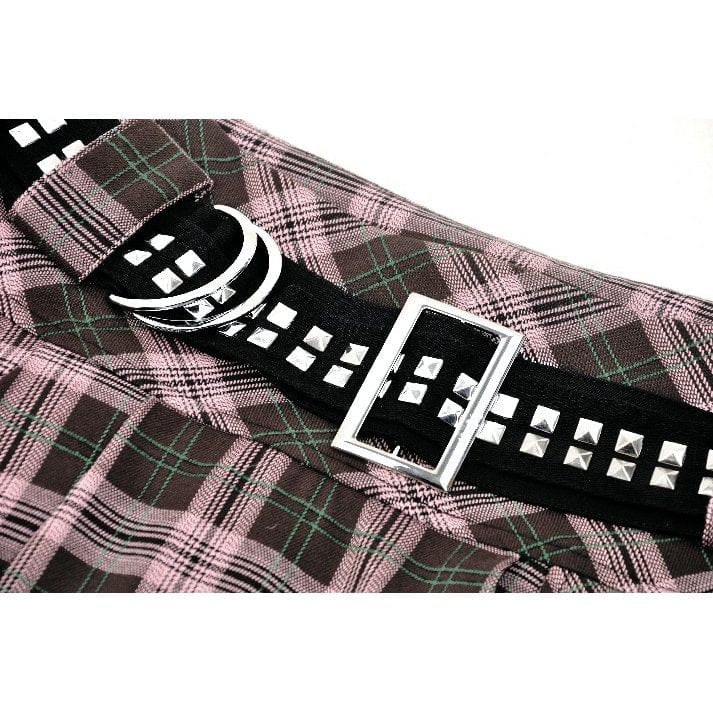 Darkinlove Women's Punk Buckled Plaid Pleated Skirt