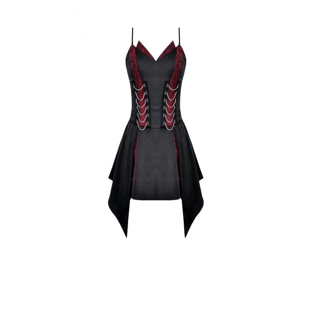 Darkinlove Women's Punk Chained Contrast Color Irregular Hem Slip Dress