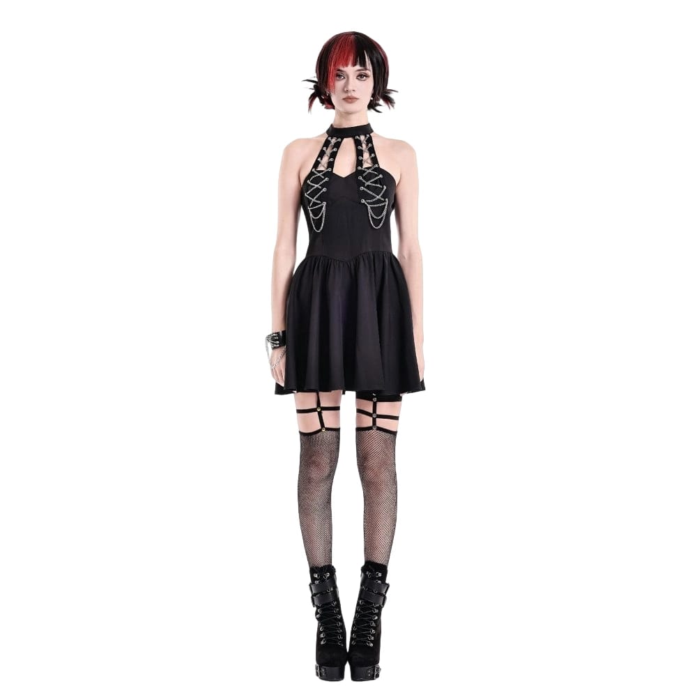 Darkinlove Women's Punk Chained Cutout Halter Dress
