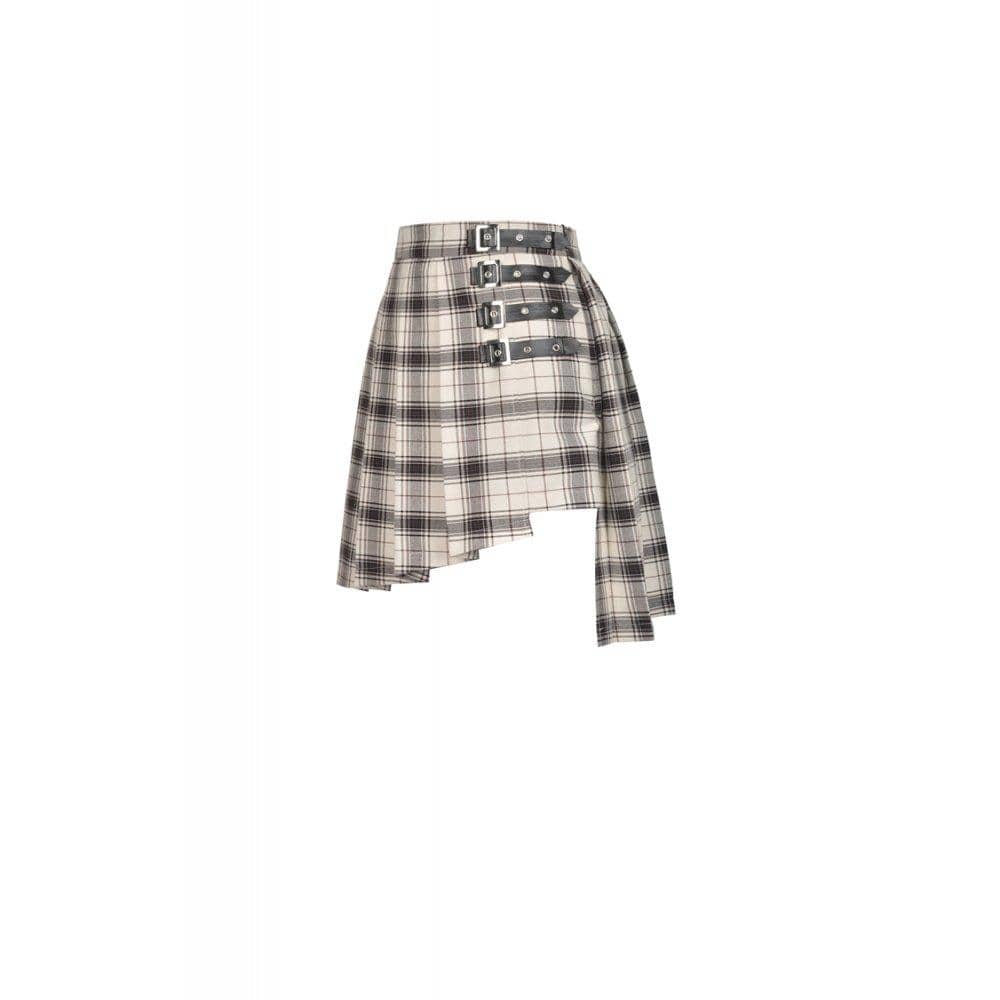 Darkinlove Women's Punk Checked Belts Plaid Pleated Short Skirts