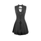 Darkinlove Women's Punk Cobweb Mesh Splice Lace-up Sleeveless Dress
