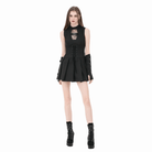 Darkinlove Women's Punk Cobweb Mesh Splice Lace-up Sleeveless Dress