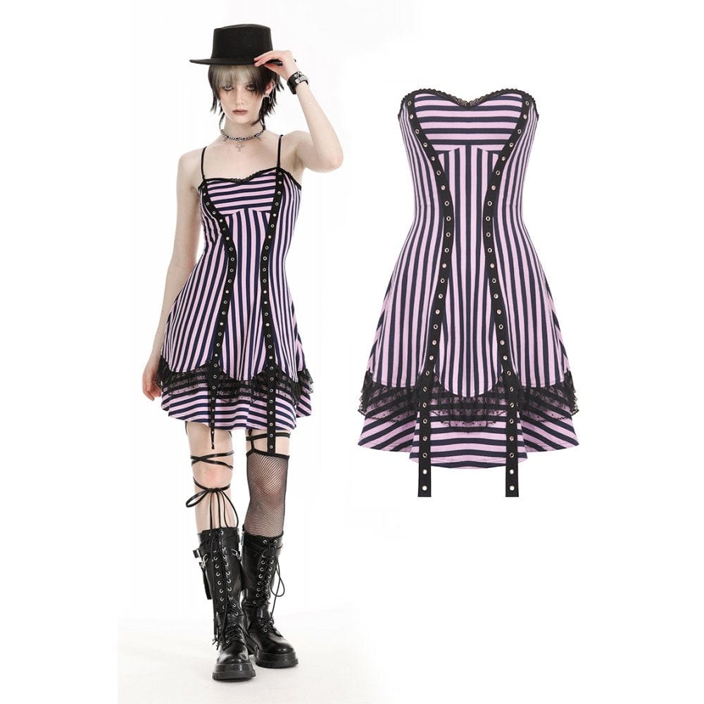 Darkinlove Women's Punk Contrast Color Striped Music Festival Slip Dress