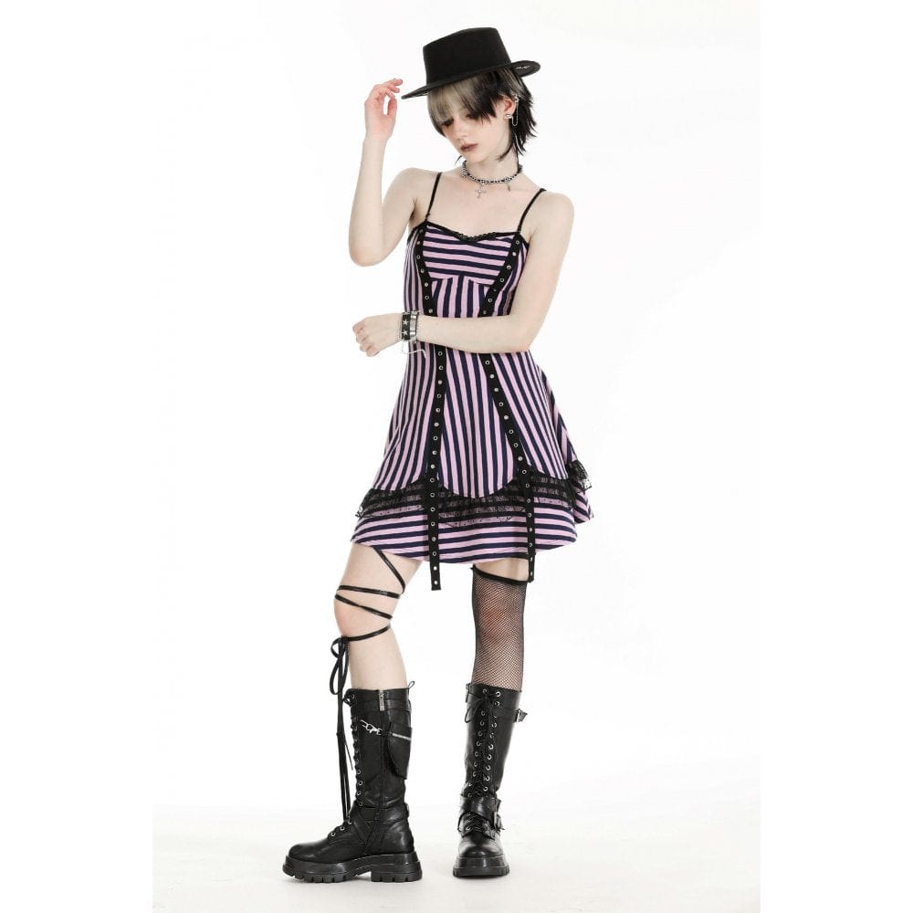 Darkinlove Women's Punk Contrast Color Striped Music Festival Slip Dress