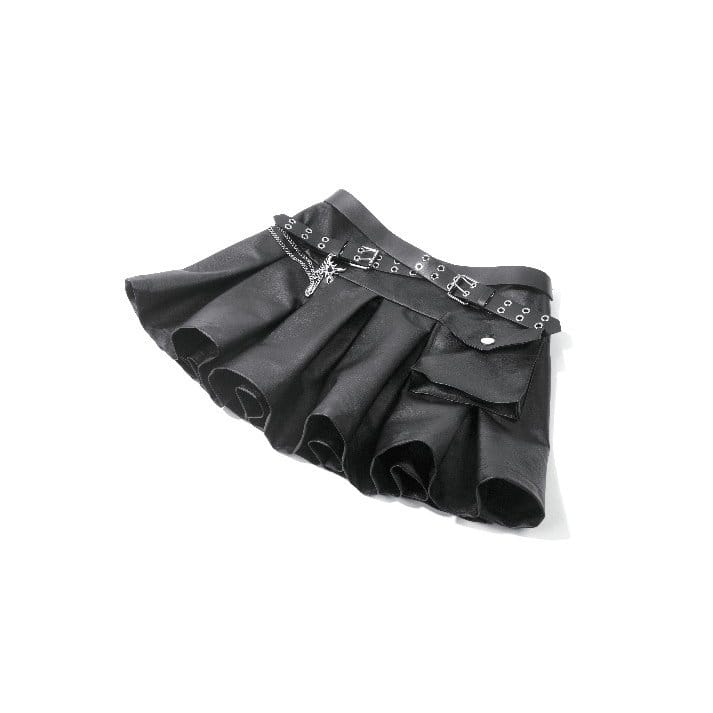 Darkinlove Women's Punk Cross Belt Chained Pleated Skirt
