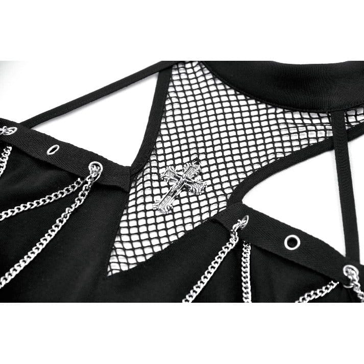 Darkinlove Women's Punk Cross Cutout Chained Halter Tank Top