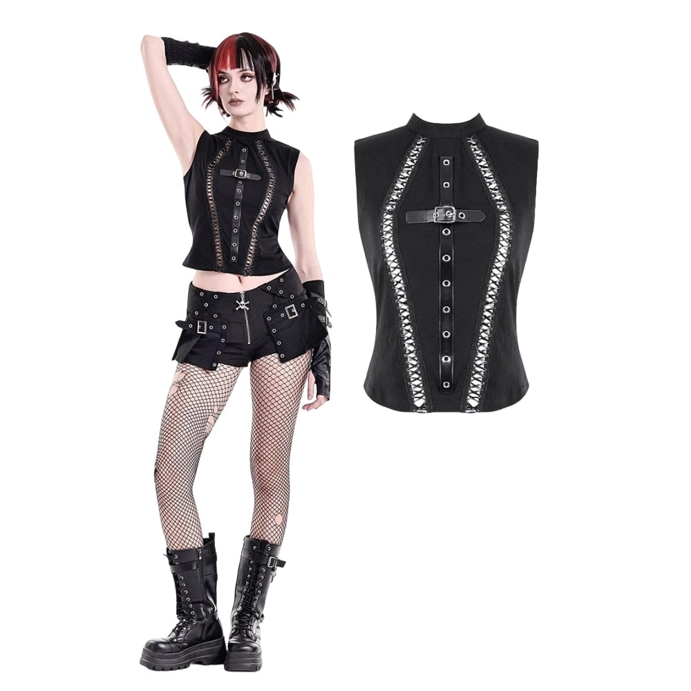 Women's Punk Cross Cutout Mock Neck Sleeveless Top – Punk Design