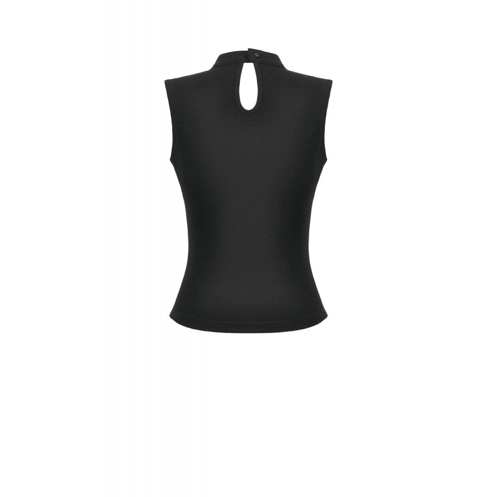 Darkinlove Women's Punk Cross Eyelet Coffin Mesh Splice Tank Top