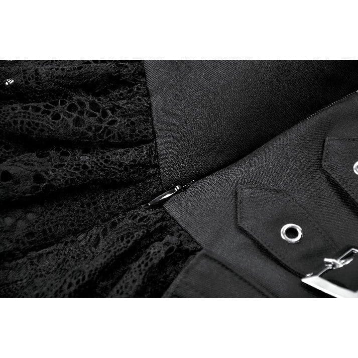 Darkinlove Women's Punk Cross Lace-up Pocket Ruffled Mini Skirt