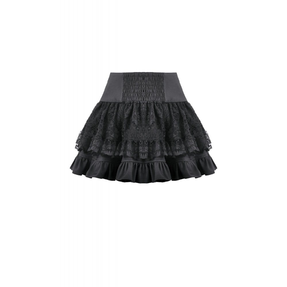 Darkinlove Women's Punk Cross Lace-up Pocket Ruffled Mini Skirt