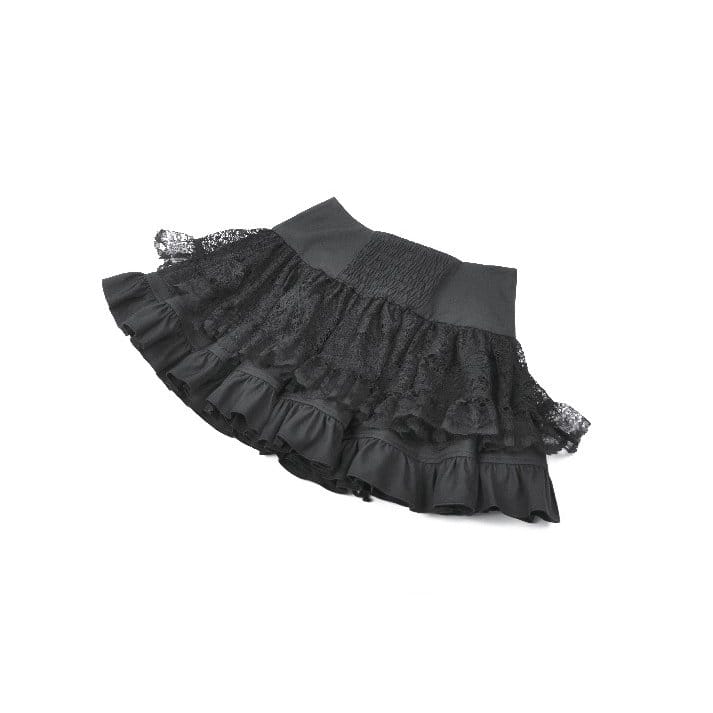 Darkinlove Women's Punk Cross Lace-up Pocket Ruffled Mini Skirt