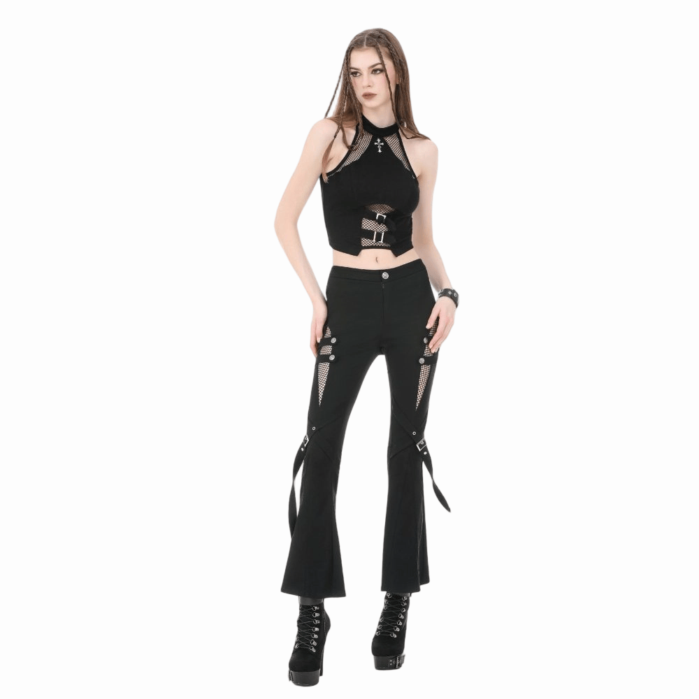 Canotta da donna Darkinlove con inserti in rete e motivo punk a croce