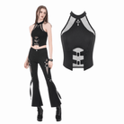 Darkinlove Women's Punk Cross Mesh Splice Halter Tank Top