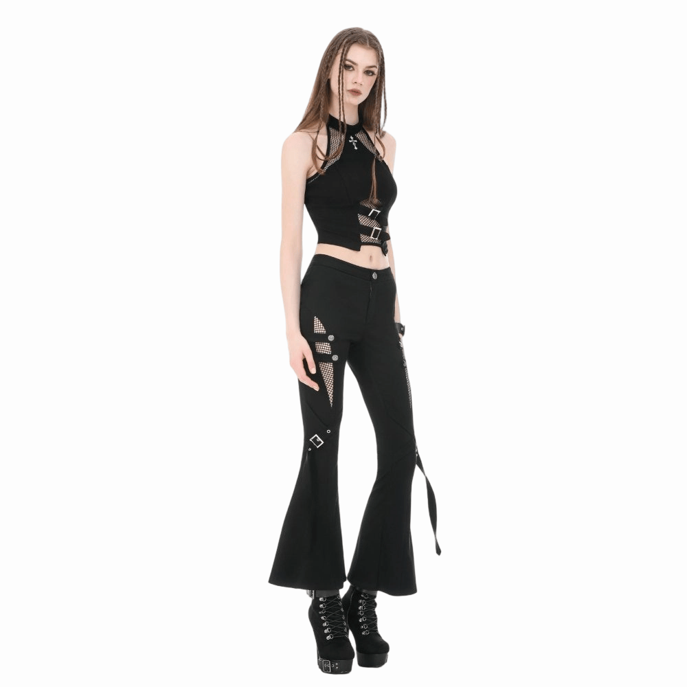 Canotta da donna Darkinlove con inserti in rete e motivo punk a croce