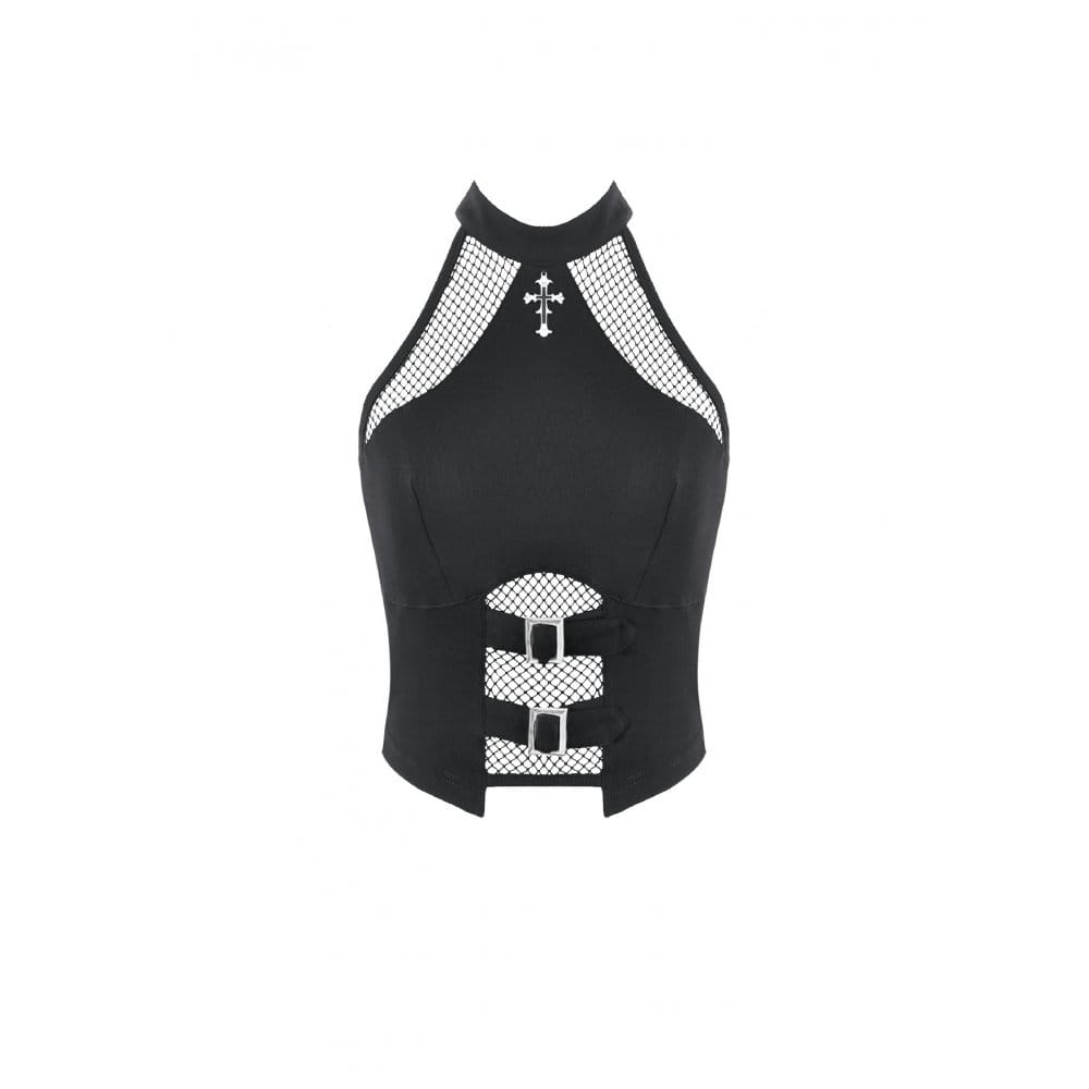 Women's Punk Cross Mesh Splice Halter Tank Top – Punk Design