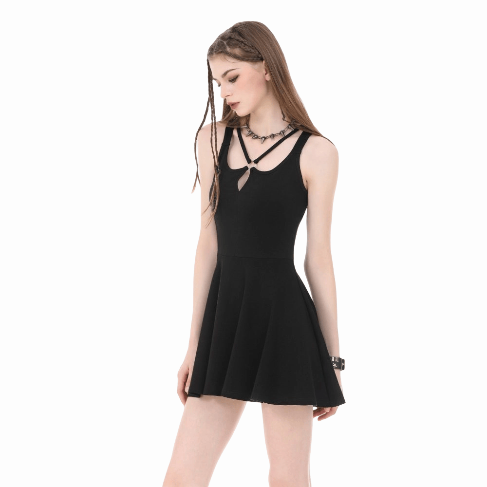 Darkinlove Women's Punk Cross Straps Cut-out Slip Dress