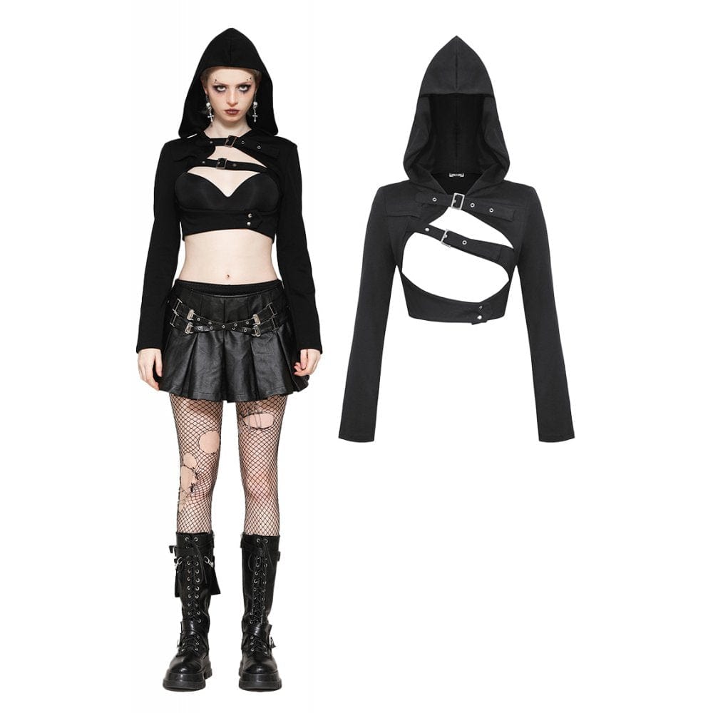 Darkinlove Women's Punk Cut-out Buckle-up Cape with Hood