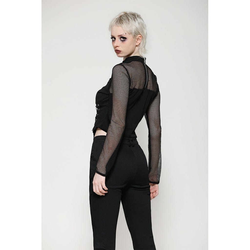 Darkinlove Women's Punk Cut-out Mesh Long Sleeved Blouse