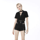 Darkinlove Women's Punk Cutout Black Crop Top with Cross Chain