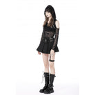 Darkinlove Damen-Punk-Faltenrock mit Cutout und Schnalle