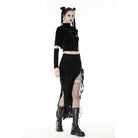 Darkinlove Women's Punk Cutout Eyelet Crop Top with Ripped Hood