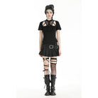 Darkinlove Women's Punk Cutout Mesh Splice Crop Top