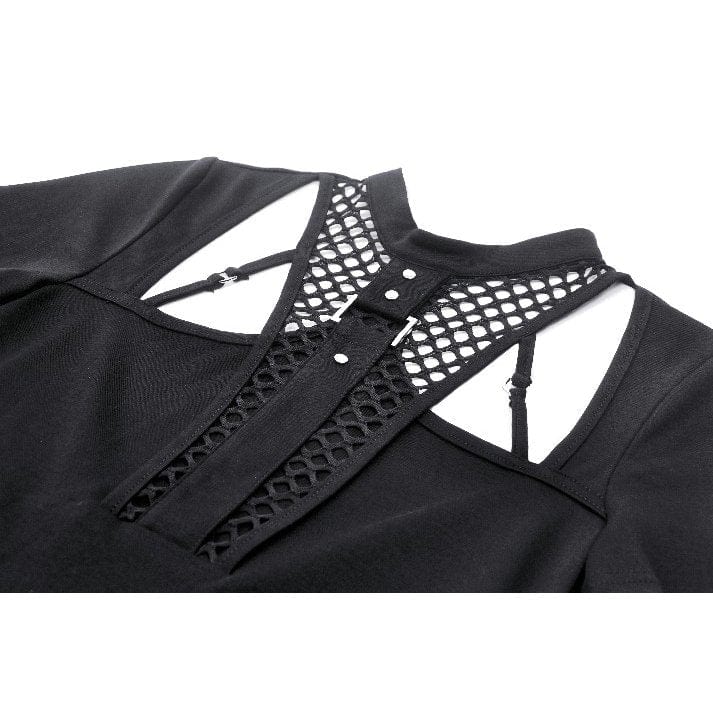 Darkinlove Women's Punk Cutout Mesh Splice Crop Top