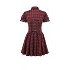 Darkinlove Women's Punk Cutout Turn-down Collar Plaid Short Sleeve Dress