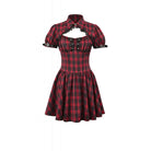 Darkinlove Women's Punk Cutout Turn-down Collar Plaid Short Sleeve Dress