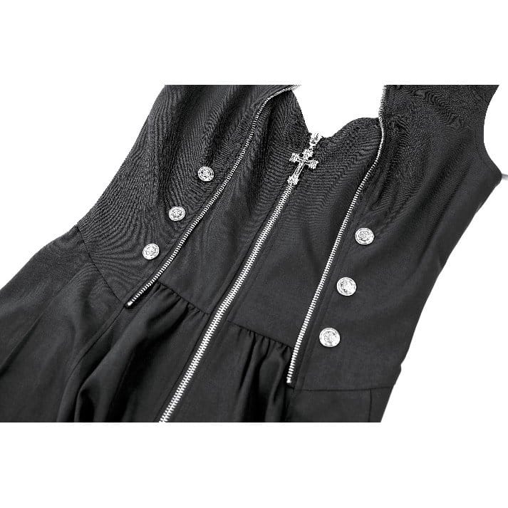 Darkinlove Women's Punk Cutout Turn-down Collar Zipper Irregular Hem Dress