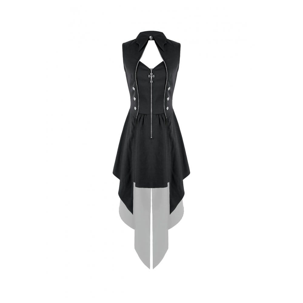 Darkinlove Women's Punk Cutout Turn-down Collar Zipper Irregular Hem Dress
