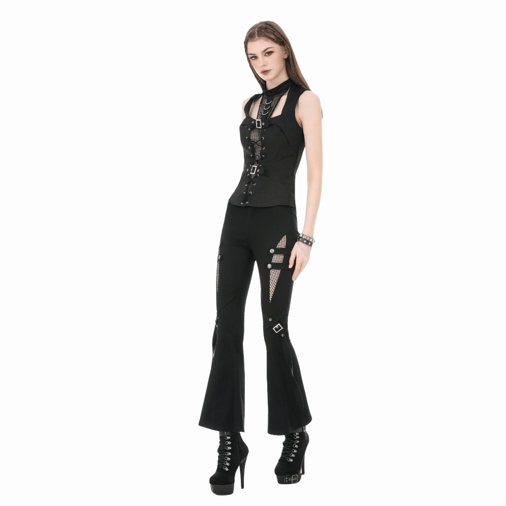 Darkinlove Women's Punk D-rings Buckle Straps Cutout Tank Top
